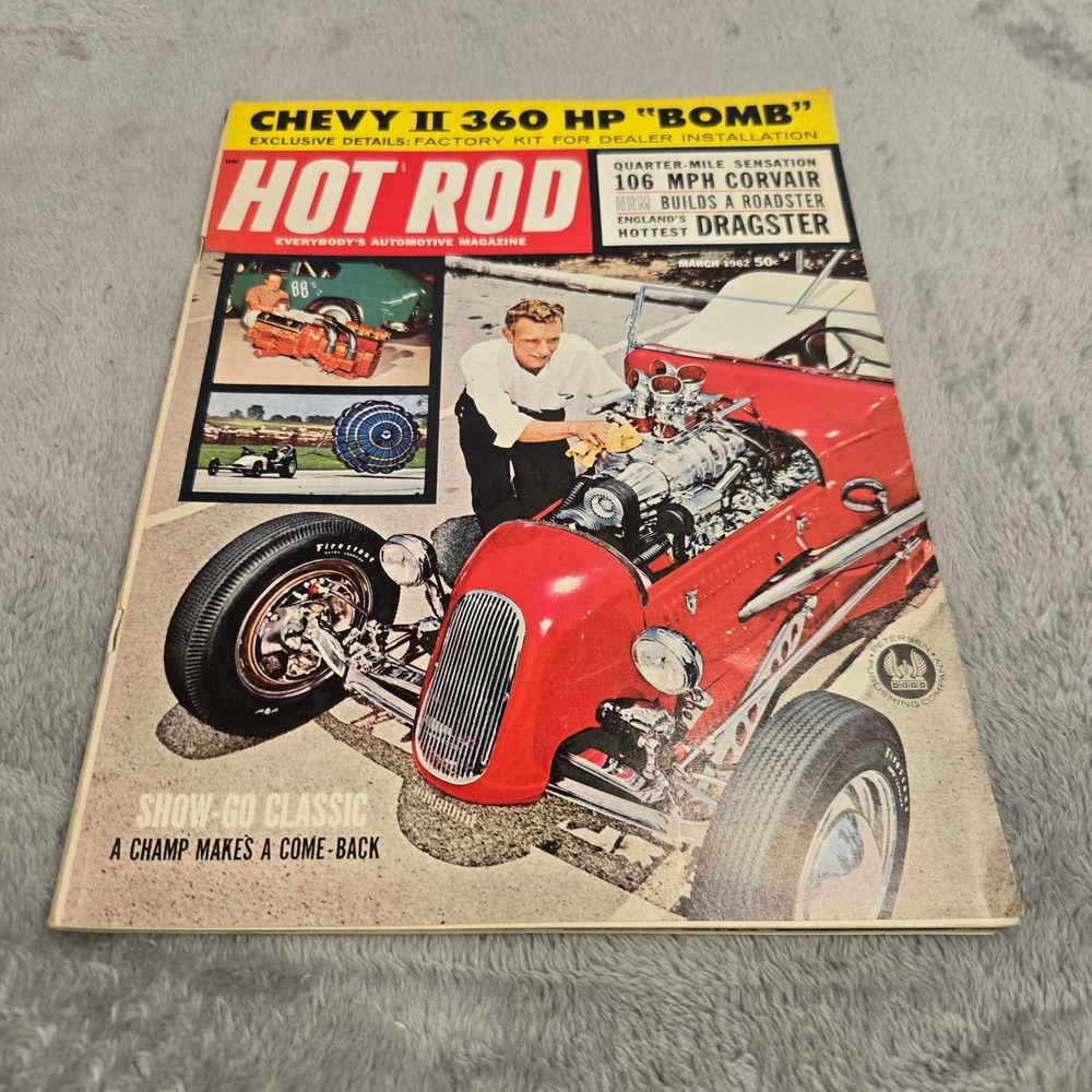 Hot Rod Magazine March 1962 Chevy II 360 HP Bomb Corvair Dragster Vintage